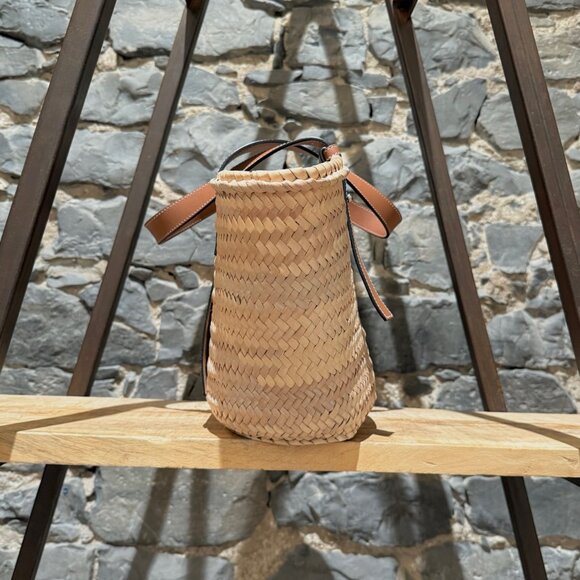 LOEWE Brown Leather Beige Raffia Medium Basket Tote Bag - Picture 7 of 13